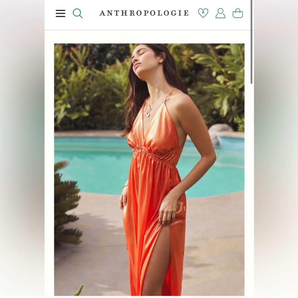 Anthropologie Orange Iridescent Backless Dress